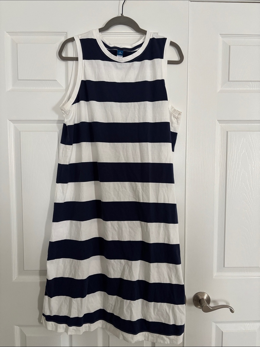 Old Navy Navy and White Striped Sleeveless Midi Dress
